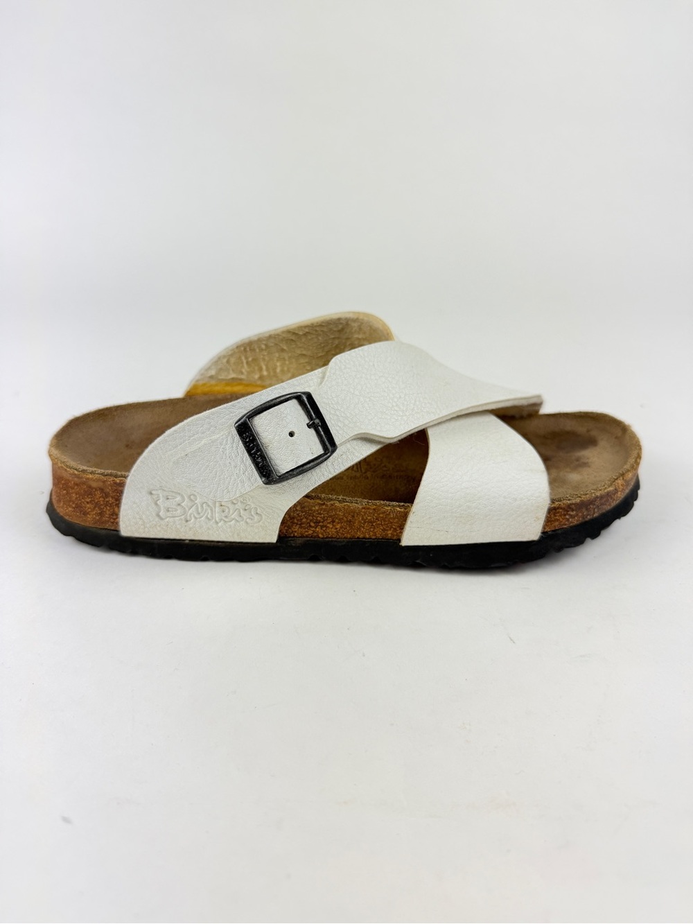 Birkenstock White Crisscross Buckle Slide